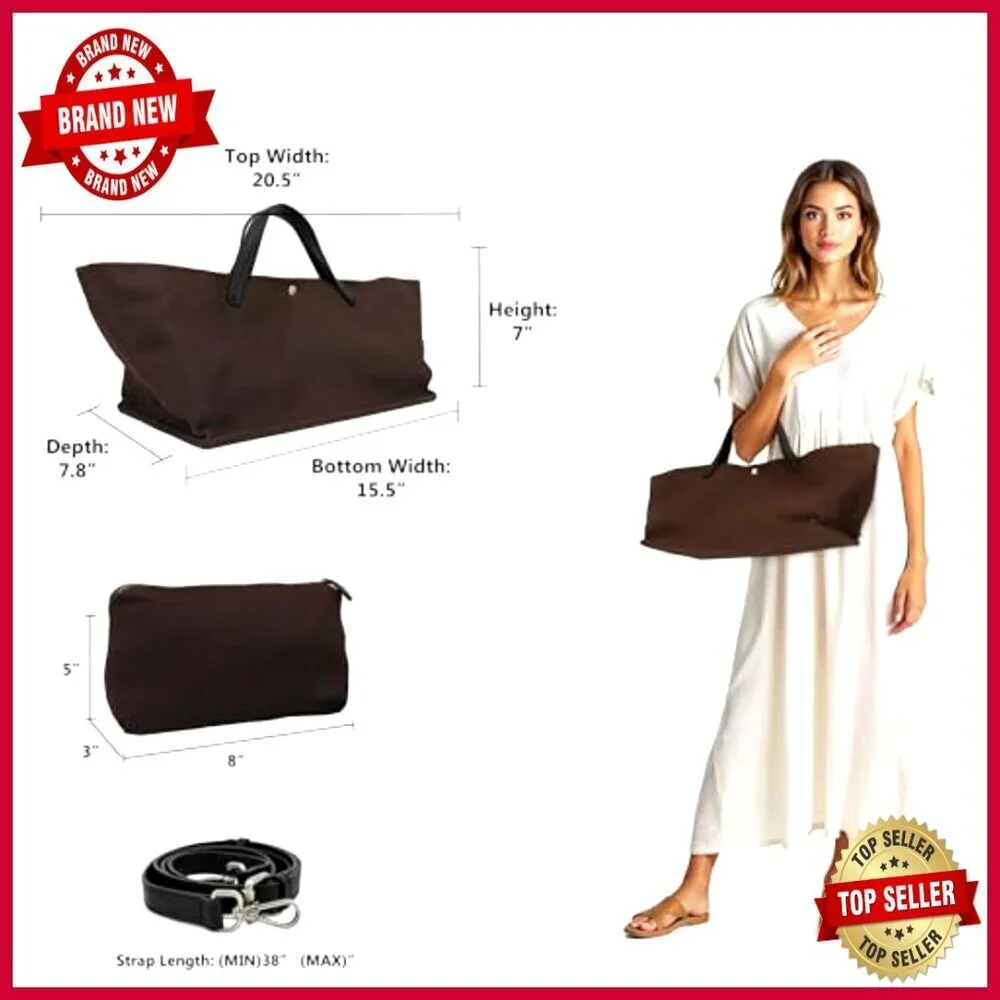 Large Tote Bag with Pouch, Canvas or Leather, Adjustable Crossbody Shoulder Bag